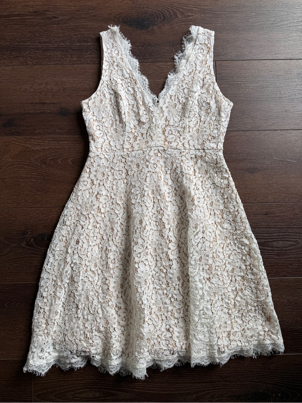 Soprano Ivory Lace V-Neck Mini Dress